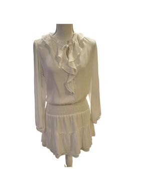 Krisa @ Revolve Ivory Ruffle Neck Surplice Layered Mini Dress New Size XS